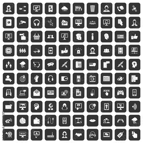 100 contact us icons set in black color isolated vector illustration