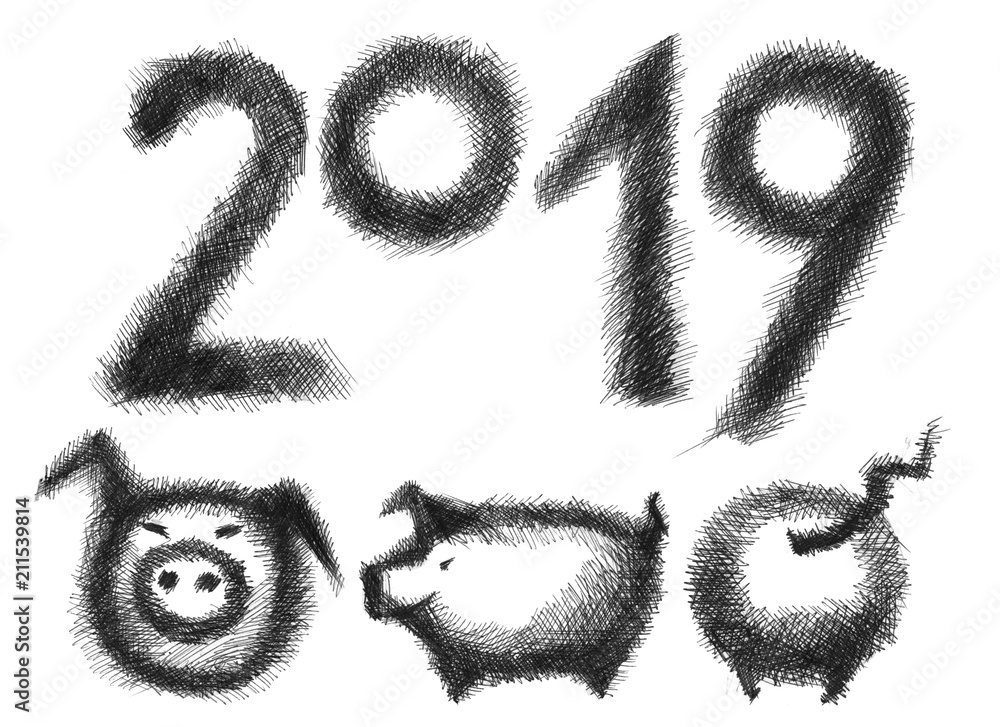 2019 hand written lettering on a white background. Happy New Year card design 2019 hand written lettering on a white background. Happy New Year card design