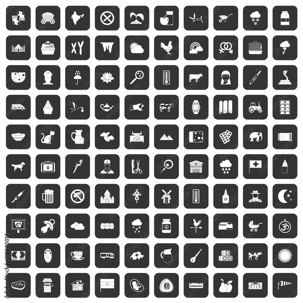 100 cow icons set in black color isolated vector illustration