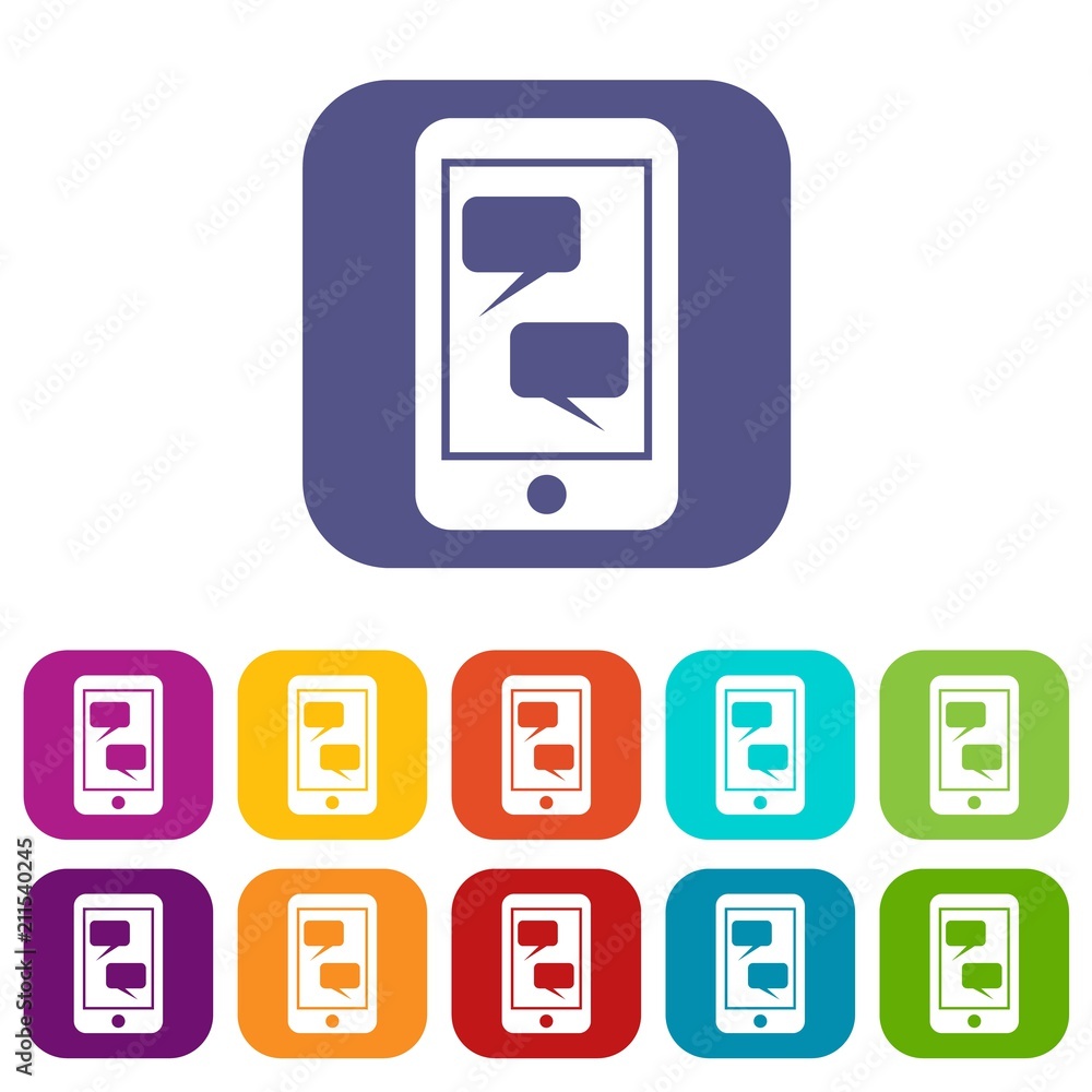 Smartphone and speech bubbles on the screen in simple style isolated on white background vector illustration Smartphone and speech bubbles on the screen in simple style isolated on white background vector illustration