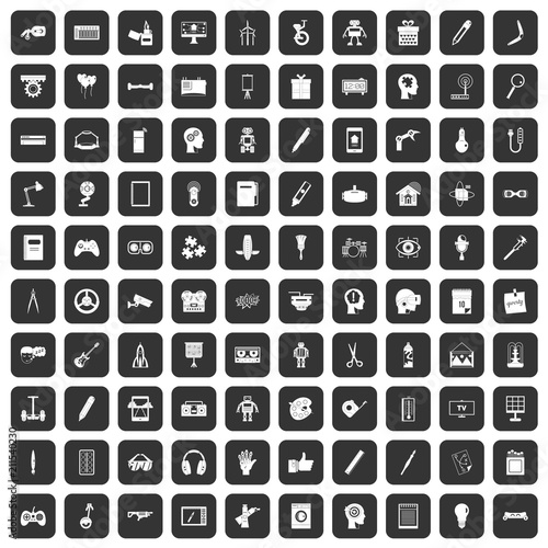 100 creative idea icons set in black color isolated vector illustration