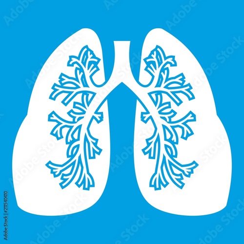 Lungs icon white isolated on blue background vector illustration