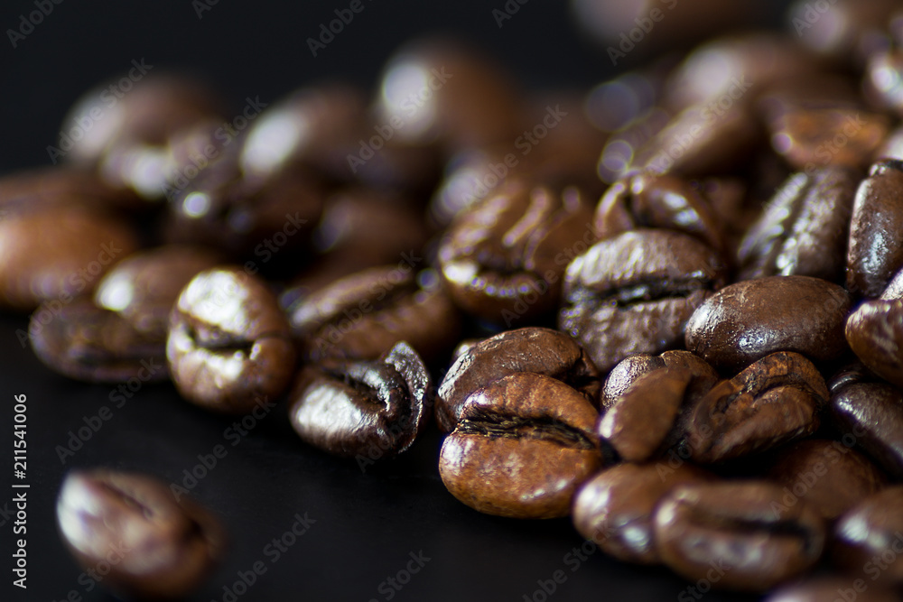Coffee Beans On Dark Background. Macro Photography Coffee Beans On Dark Background. Macro Photography