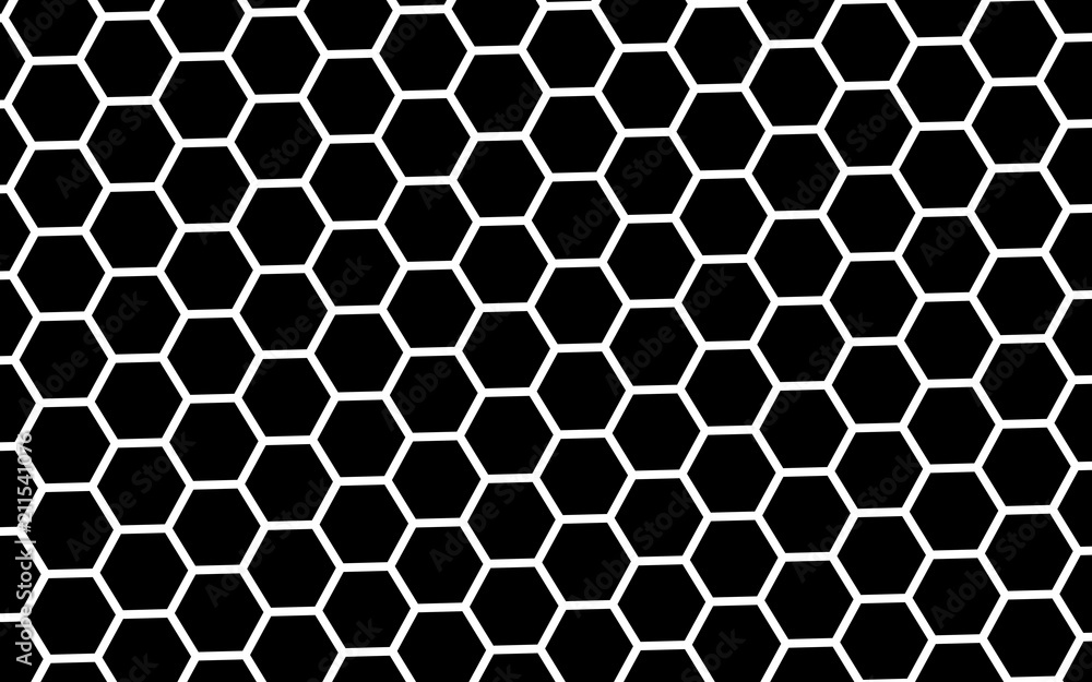 Fototapeta premium White honeycomb on a black background. Isometric geometry. 3D illustration