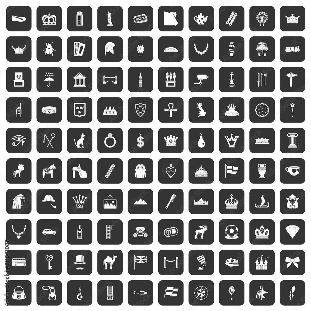 100 crown icons set in black color isolated vector illustration 100 crown icons set in black color isolated vector illustration