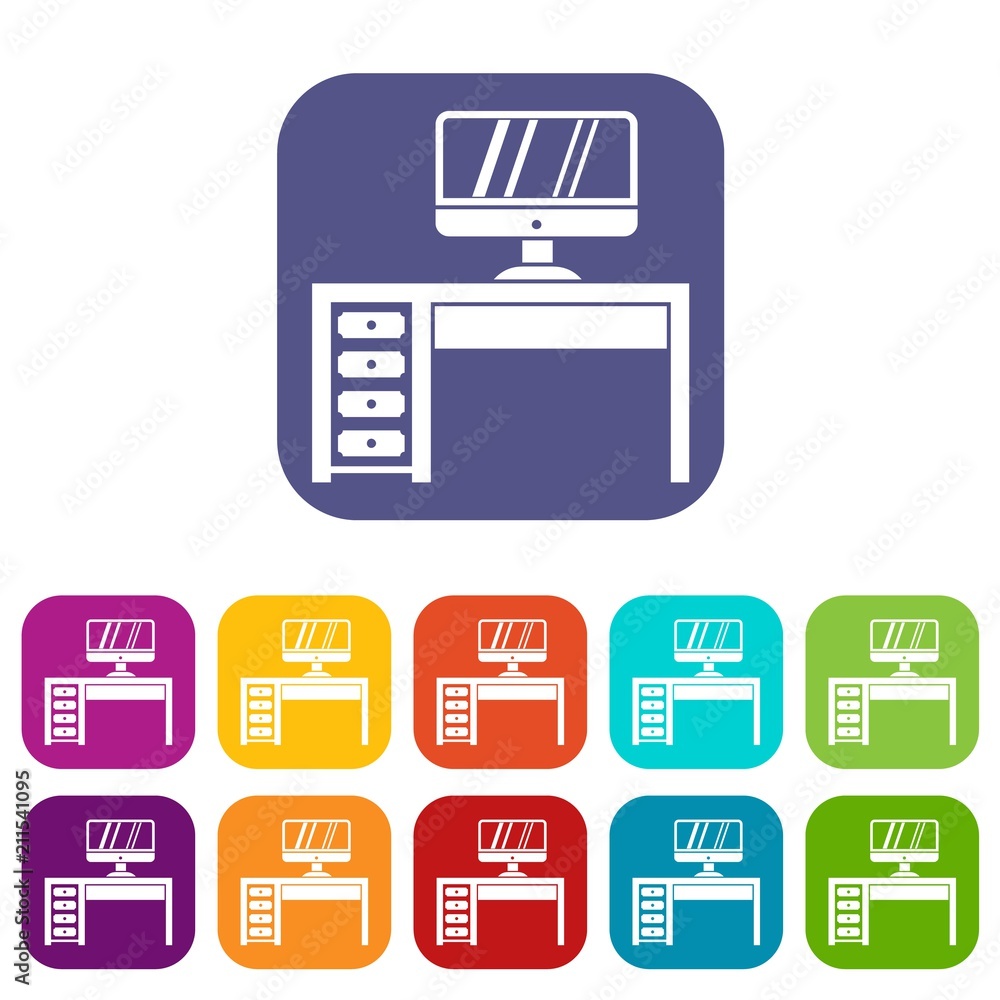 Computer desk, workplace in simple style isolated on white background vector illustration Computer desk, workplace in simple style isolated on white background vector illustration