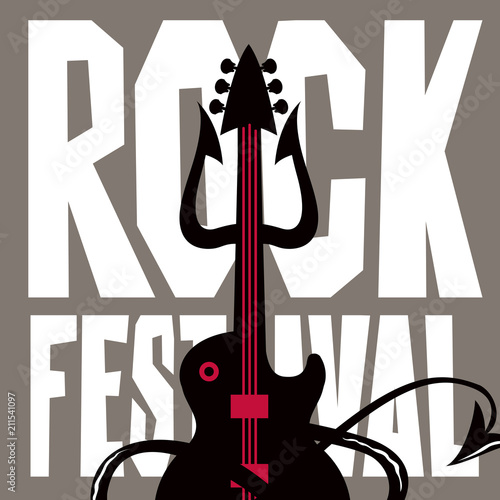 Vector poster or banner for Rock Festival with an electric guitar and devil trident