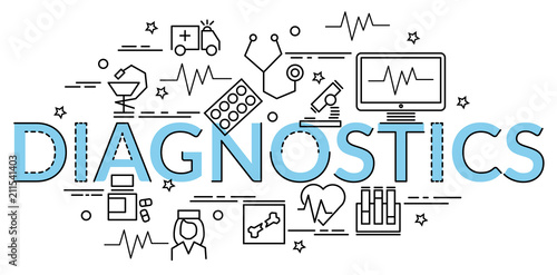 Flat colorful design concept for Diagnostics. Infographic idea of making creative products..Template for website banner, flyer and poster.