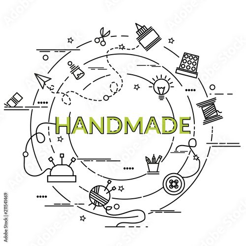 Flat colorful design concept for Handmade. Infographic idea of making creative products..Template for website banner, flyer and poster.