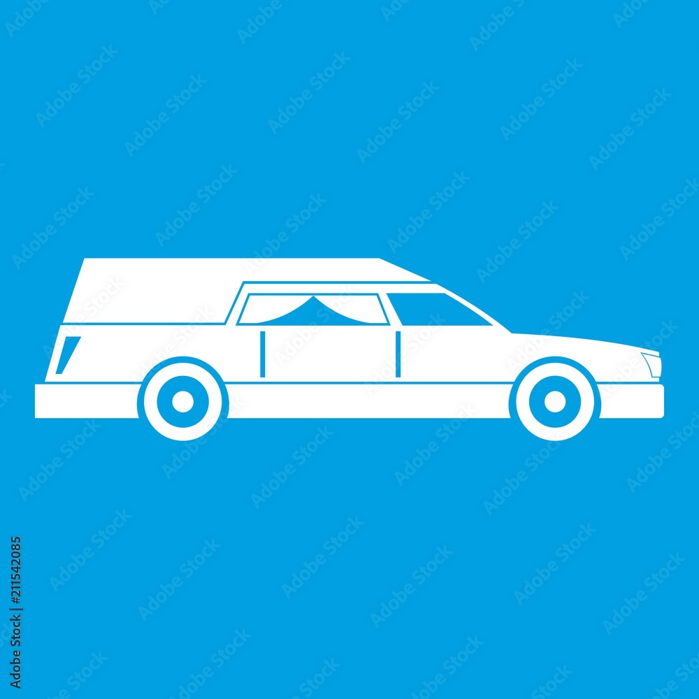 Hearse icon white isolated on blue background vector illustration
