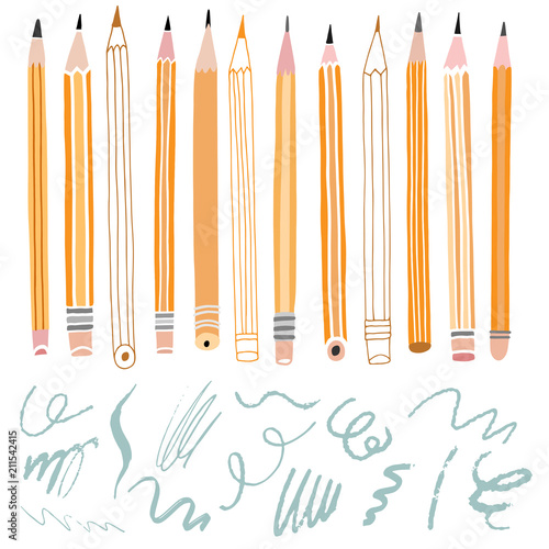 Vector pencil illustration. School stationery