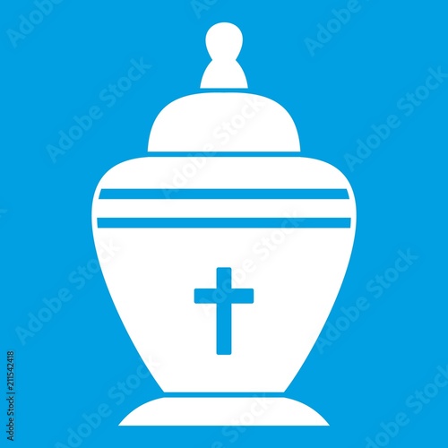 Urn icon white isolated on blue background vector illustration