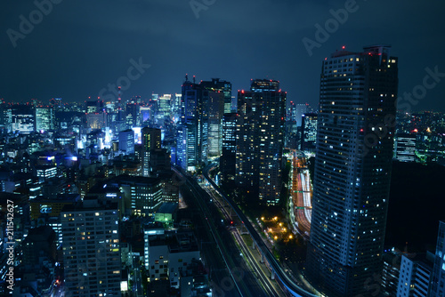 Photography A night view of Shimbashi and Ginza in Tokyo, Japan