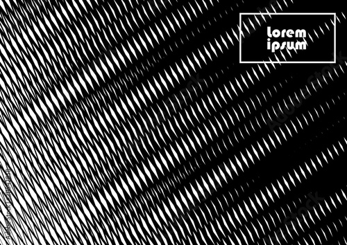 Horizontal abstract background with halftone pattern in black and white colors. Gradient texture with diagonal line ornament. Design template of flyer, banner, cover, poster in A4 size. Vector 