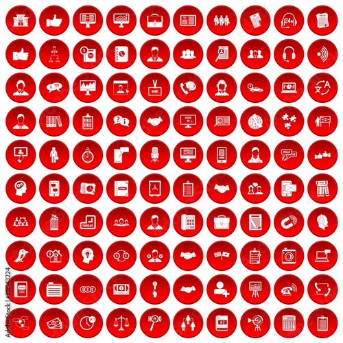 100 discussion icons set in red circle isolated on white vectr illustration