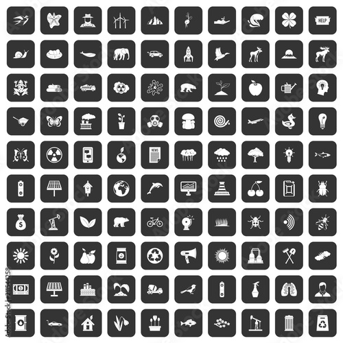 100 eco care icons set in black color isolated vector illustration