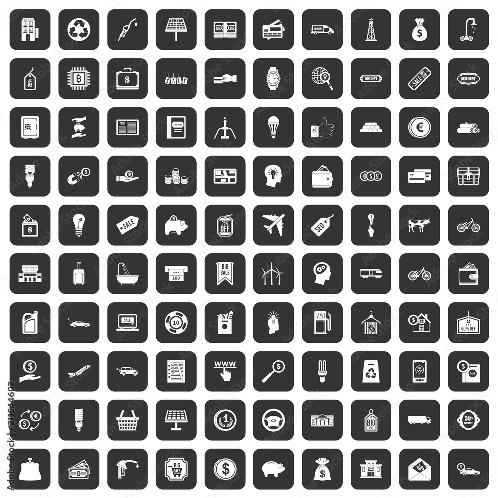 100 economy icons set in black color isolated vector illustration 100 economy icons set in black color isolated vector illustration