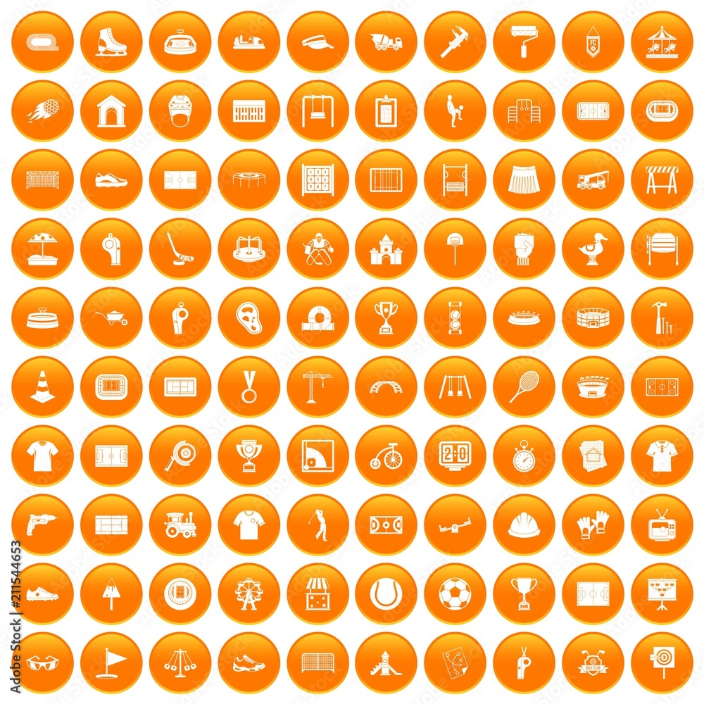 100 playground icons set in orange circle isolated on white vector illustration 100 playground icons set in orange circle isolated on white vector illustration
