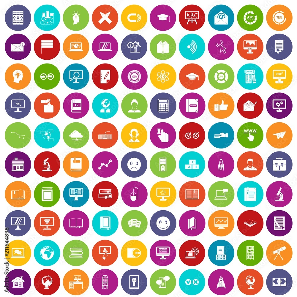 100 e-learning icons set in different colors circle isolated vector illustration 100 e-learning icons set in different colors circle isolated vector illustration