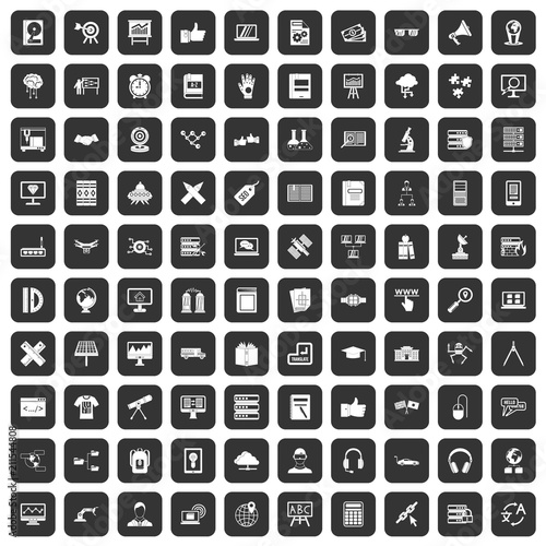 100 education technology icons set in black color isolated vector illustration