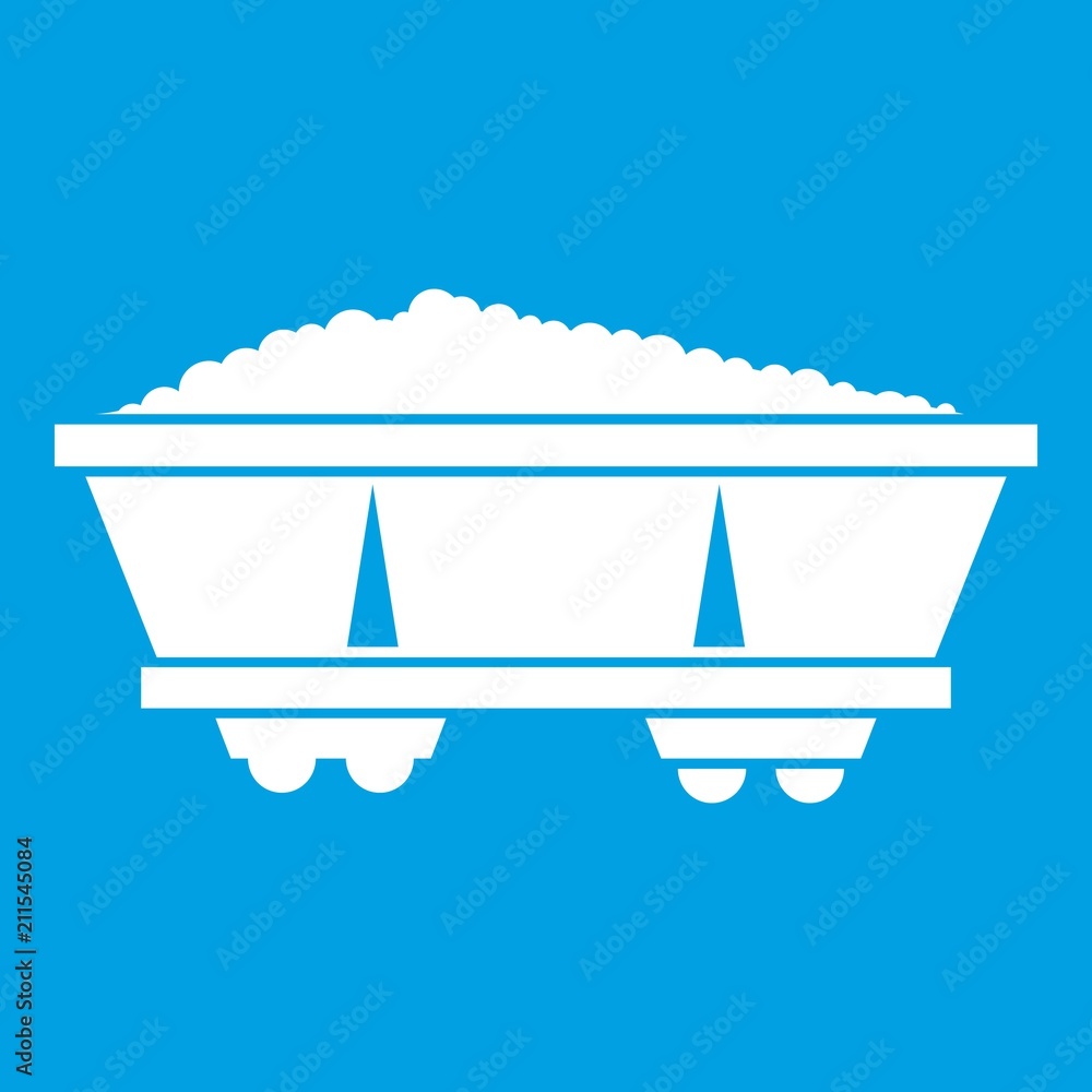 Coal trolley icon white isolated on blue background vector illustration
