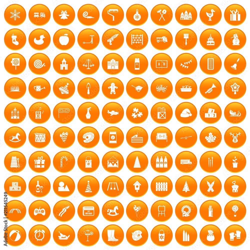 100 preschool education icons set in orange circle isolated on white vector illustration 100 preschool education icons set in orange circle isolated on white vector illustration