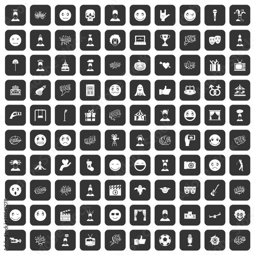 100 emotion icons set in black color isolated vector illustration