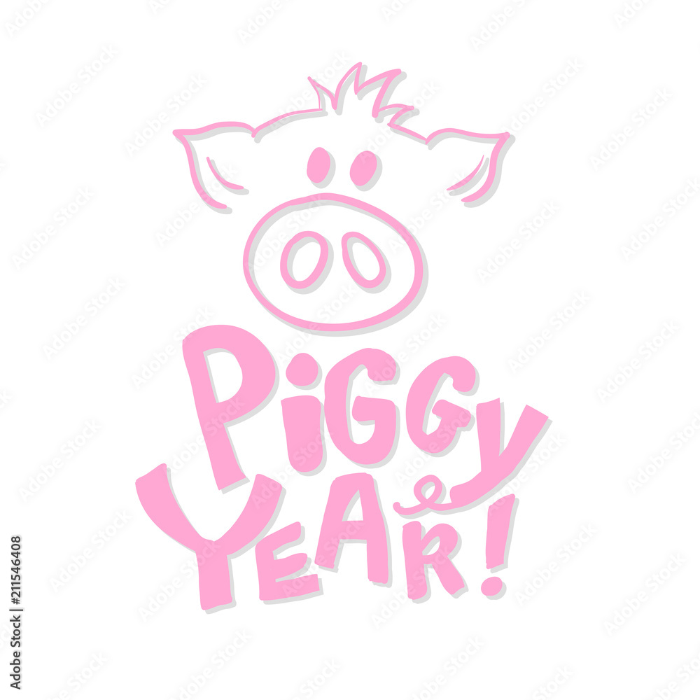 Cute Pig Snout in Pink Color with New Year 2019 Lettering. Isolated Swine Astrology Symbol with Bright Letters. Use for Laser Cutting and Christmas Gift Design Cute Pig Snout in Pink Color with New Year 2019 Lettering. Isolated Swine Astrology Symbol with Bright Letters. Use for Laser Cutting and Christmas Gift Design