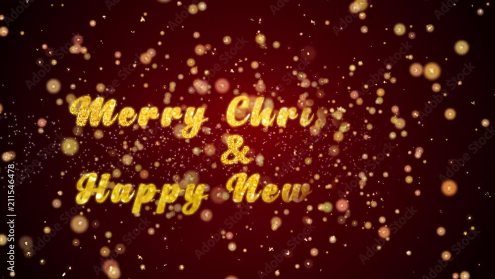 Merry Christmas Happy New Year Greeting Card text with sparkling particles shiny background for Celebration,wishes,Events,Message,Holidays,Festival. Merry Christmas Happy New Year Greeting Card text with sparkling particles shiny background for Celebration,wishes,Events,Message,Holidays,Festival.