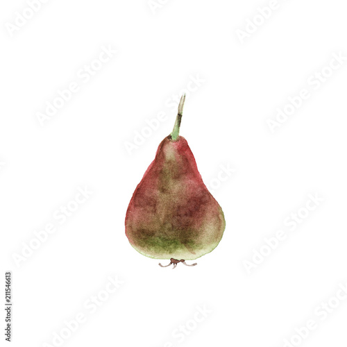Green small pear isolated on white. Watercolor illustration