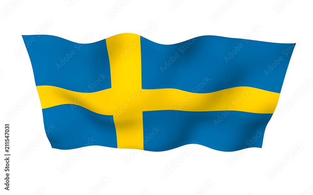 The flag of Sweden. Official state symbol of the Kingdom of Sweden. A blue field with a yellow Scandinavian cross that extends to the edges of the flag. 3d illustration The flag of Sweden. Official state symbol of the Kingdom of Sweden. A blue field with a yellow Scandinavian cross that extends to the edges of the flag. 3d illustration