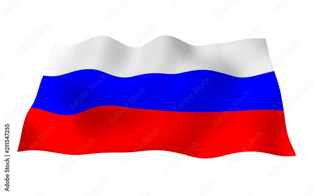 Waving flag of the Russian Federation. The National. State symbol of the Russia. 3D illustration