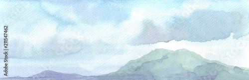 Watercolor illustration. Mountains landscape, sky. © Tatiana 