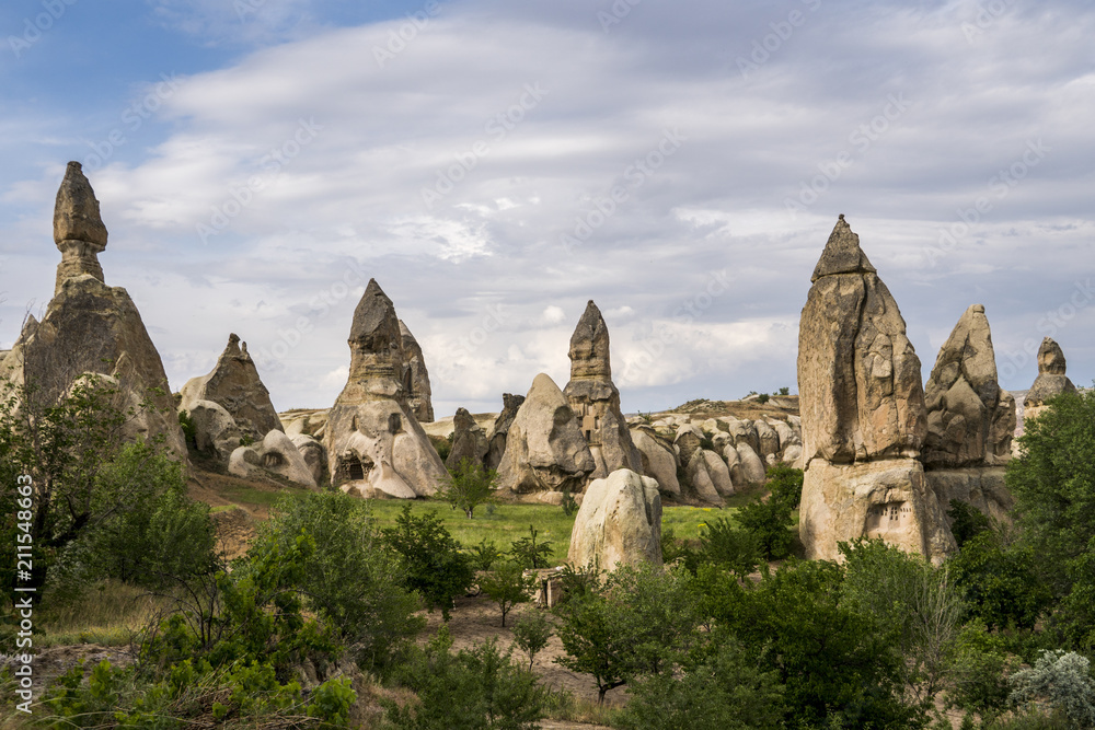 Cave house of Fairy Chimneys rocks mushroom in Pasabag, Monks Valley, Cappadocia, Turkey.