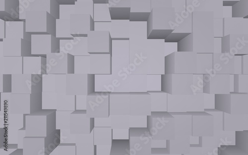 Abstract gray elegant cube geometric background. Chaotically advanced rectangular bars. 3D Rendering  3D illustration