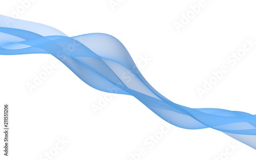 Abstract blue wave. Raster air background. Bright blue ribbon on white background. Blue scarf. Abstract blue smoke. 3D illustration