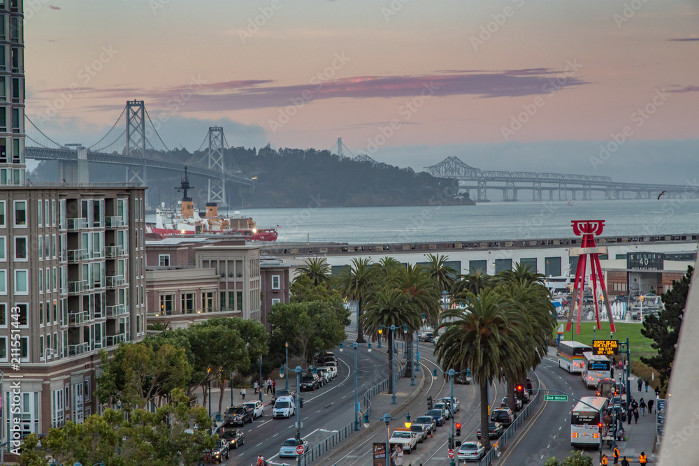 San Francisco Bay Bridge and Treasure Island on a Summer Evening As Seen From the Ball Park