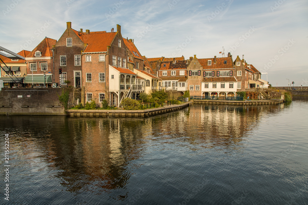 Scenes Along the Harbor on a Spring Day in Enkhuizen, Netherlands