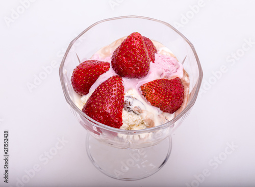 ice cream and fresh ripe strawberries  isolated on white background