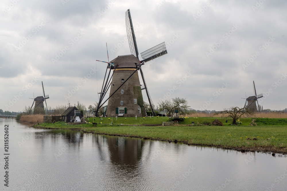 Windmill Reflected in a Canal, Kinderdijk, Holland