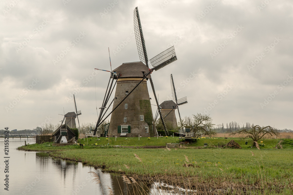 Iconic Windmills on an Early Spring Day, Kinderdijk, Holland