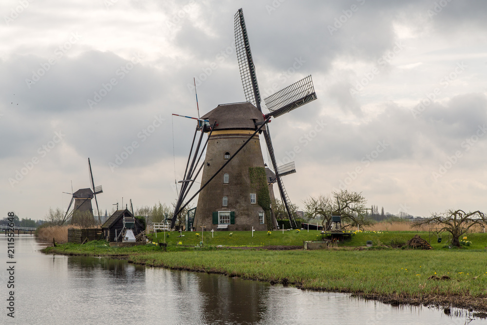 A Dutch Windmill on a Blustery Spring Day