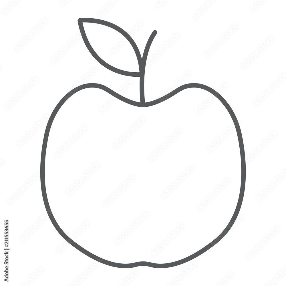 Apple thin line icon, fruit and vitamin, diet sign, vector graphics, a linear pattern on a white background, eps 10. Apple thin line icon, fruit and vitamin, diet sign, vector graphics, a linear pattern on a white background, eps 10.