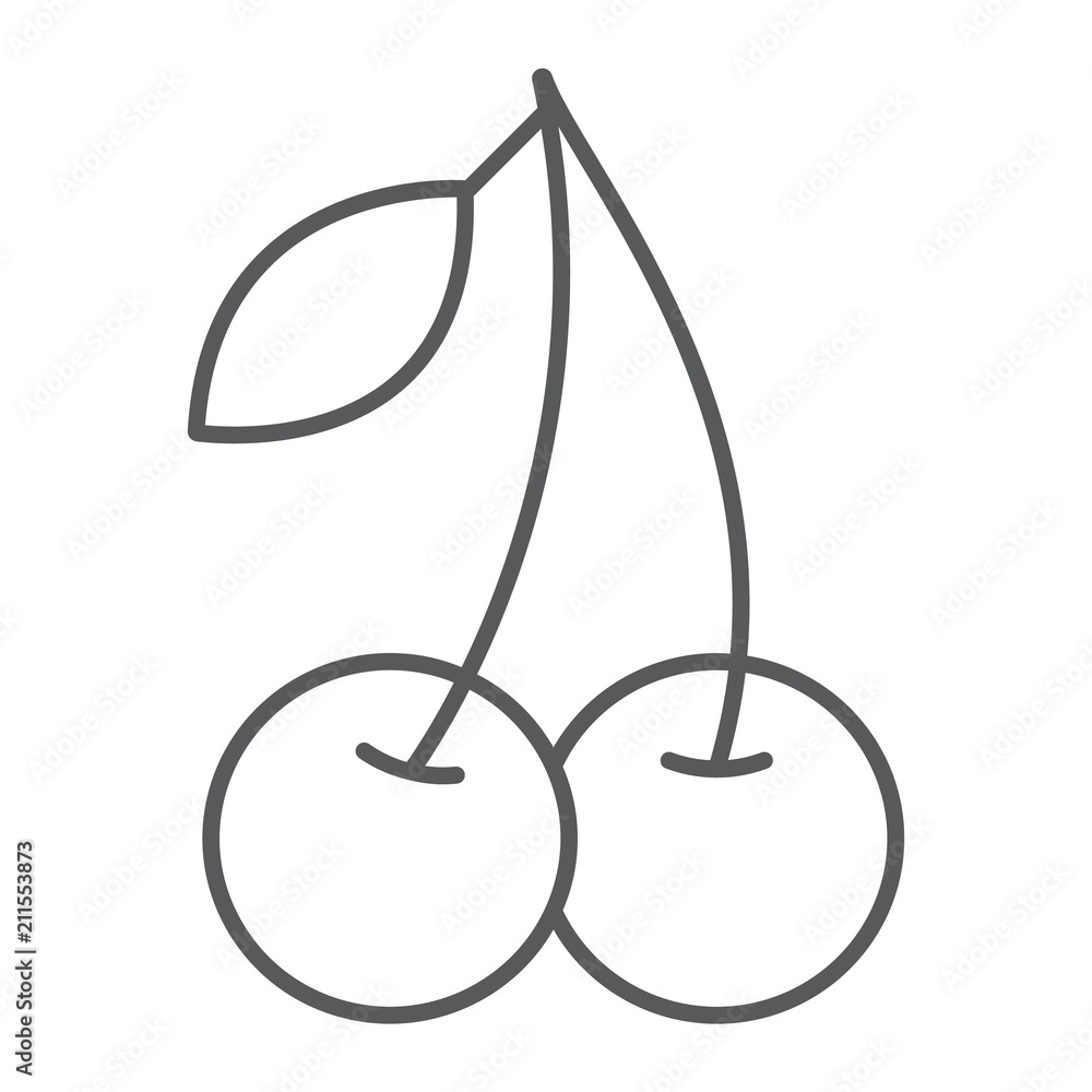 Cherry thin line icon, fruit and vitamin, diet sign, vector graphics, a linear pattern on a white background, eps 10. Cherry thin line icon, fruit and vitamin, diet sign, vector graphics, a linear pattern on a white background, eps 10.
