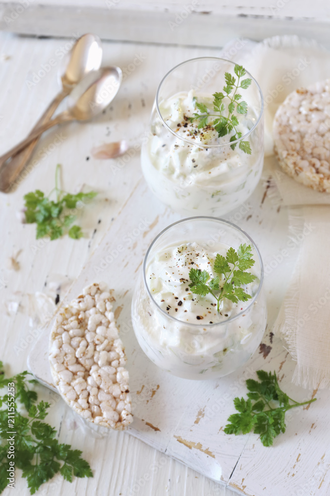 Summer light salad: Greek yoghurt, garlic, gree and cucumber Summer light salad: Greek yoghurt, garlic, gree and cucumber