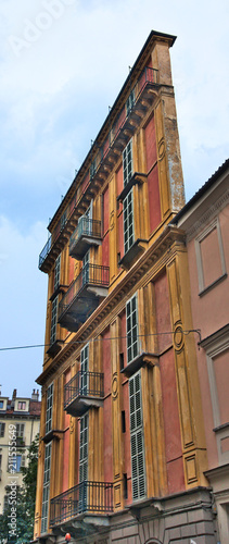 "Casa Scaccabarozzi", old strange style thin slim building, Turin, Italy