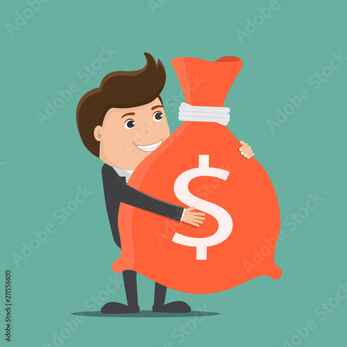 Businessman holding a bag with money.Vector illustration.