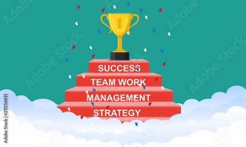 Stair step go to Trophy and success. Business concept.Vector illustration.