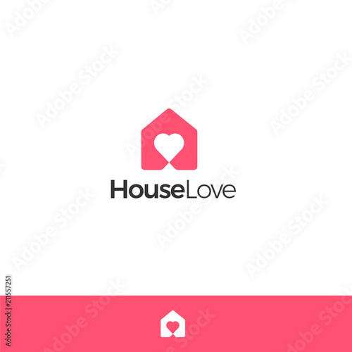 Simple icon of house with heart shape within. House art shape. Vector symbol logo template easy to edit.