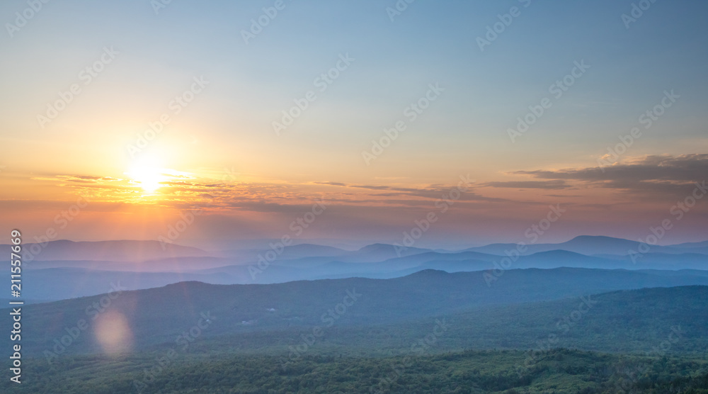 Sunset over New England mountains 